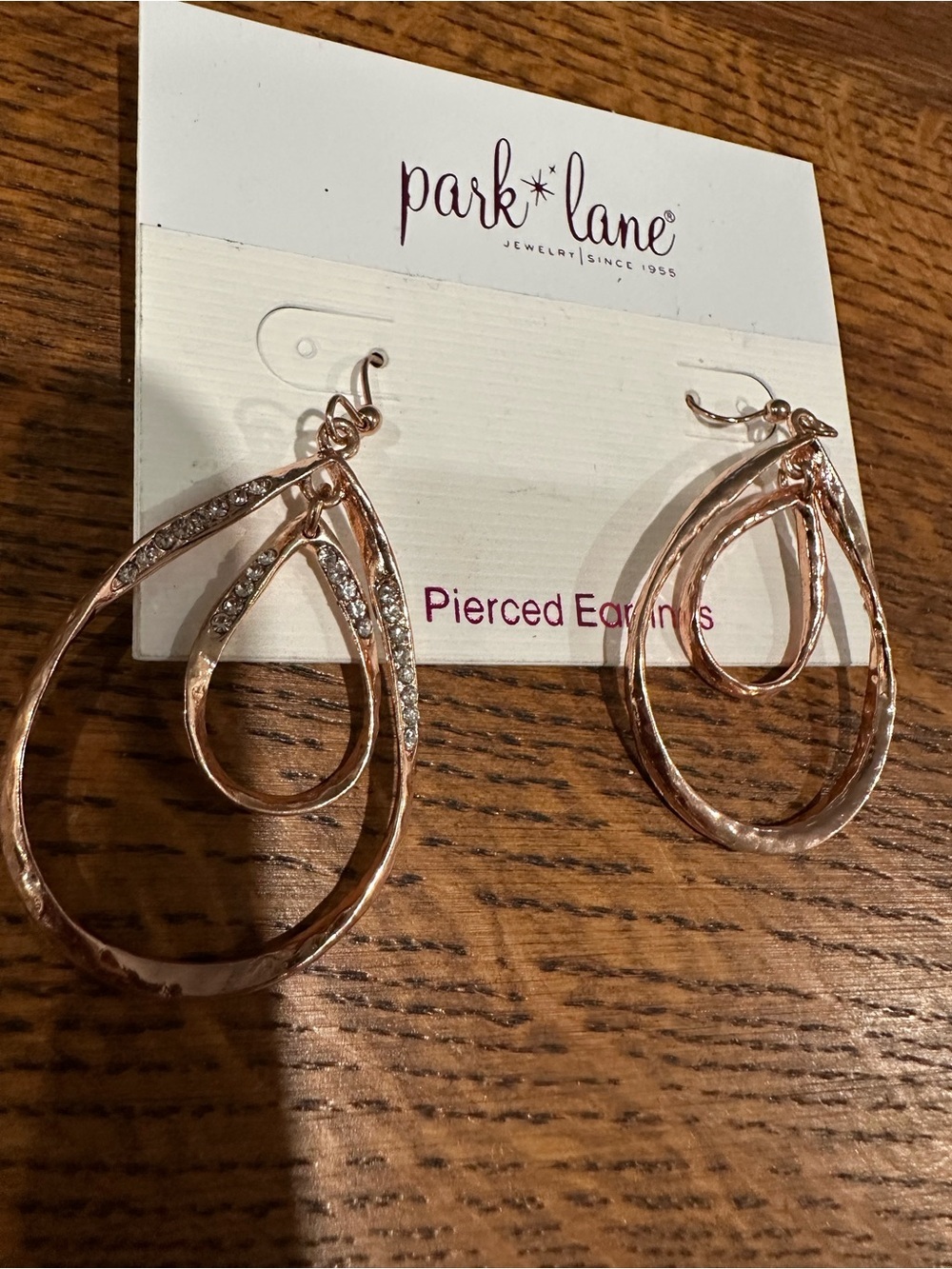 Park Lane Rose Gold Teardrop Double Hoop Earrings with Crystal Accents